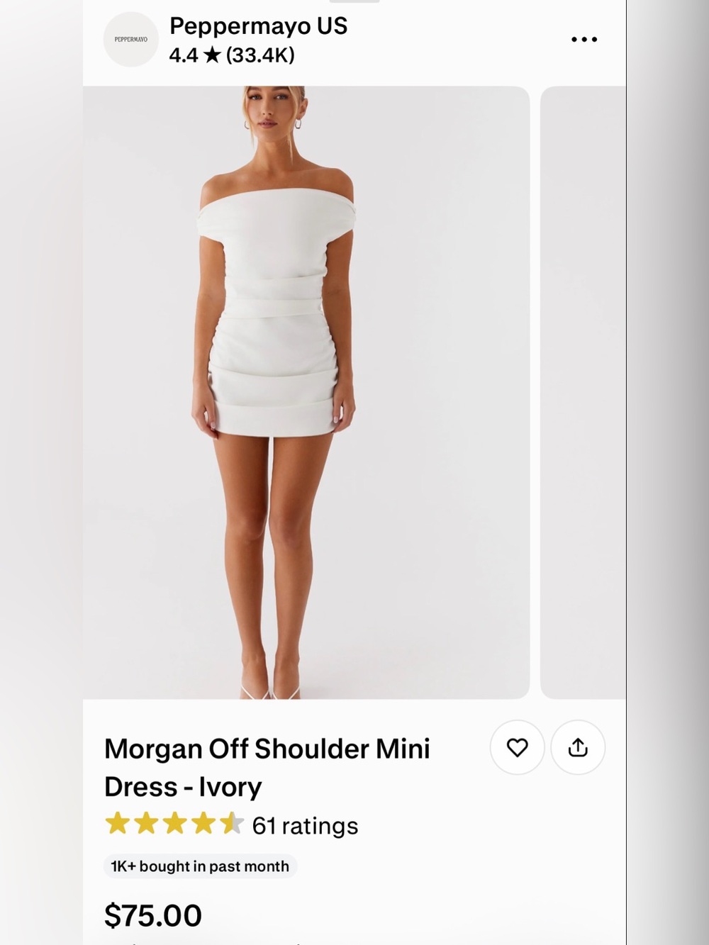 Peppermayo White Ruched Mini Dress
